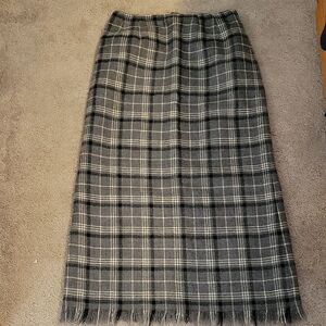 Plaid Wool Blend Skirt - Black and Gray